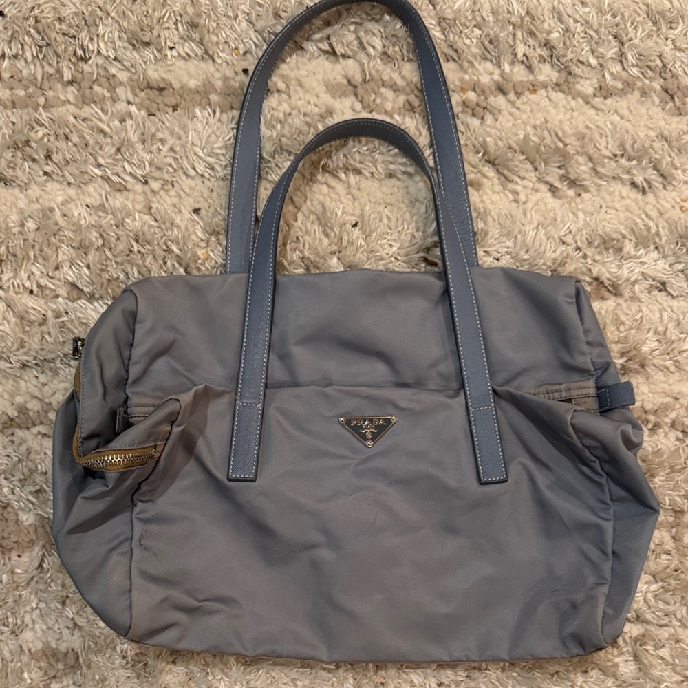 Prada Gray Nylon Tote with Dual Top Handles